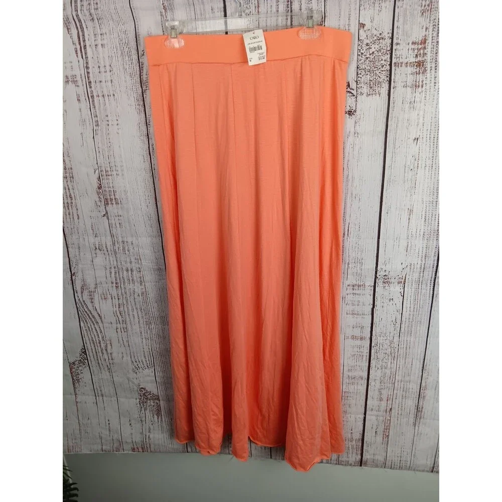 Cato Maxi Skirt Womens M Stretchy Pull On Wild Bold Long Peach Elastic Waist